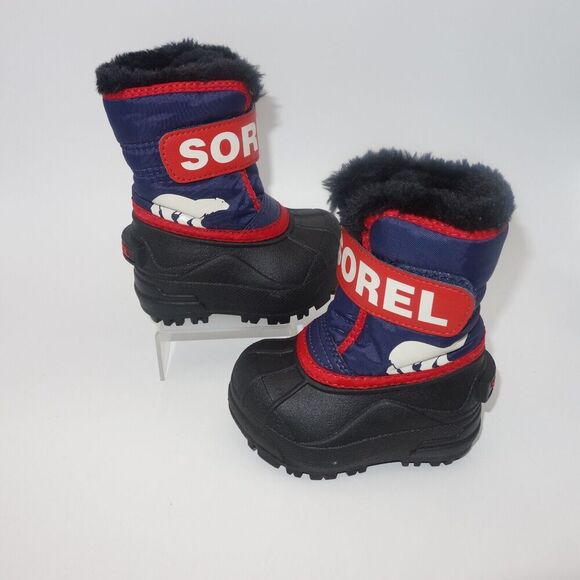 NEW Sorel Snow Commander Winter Boots Blue Red Kids Toddler Size 4 NO BOX - Picture 2 of 8